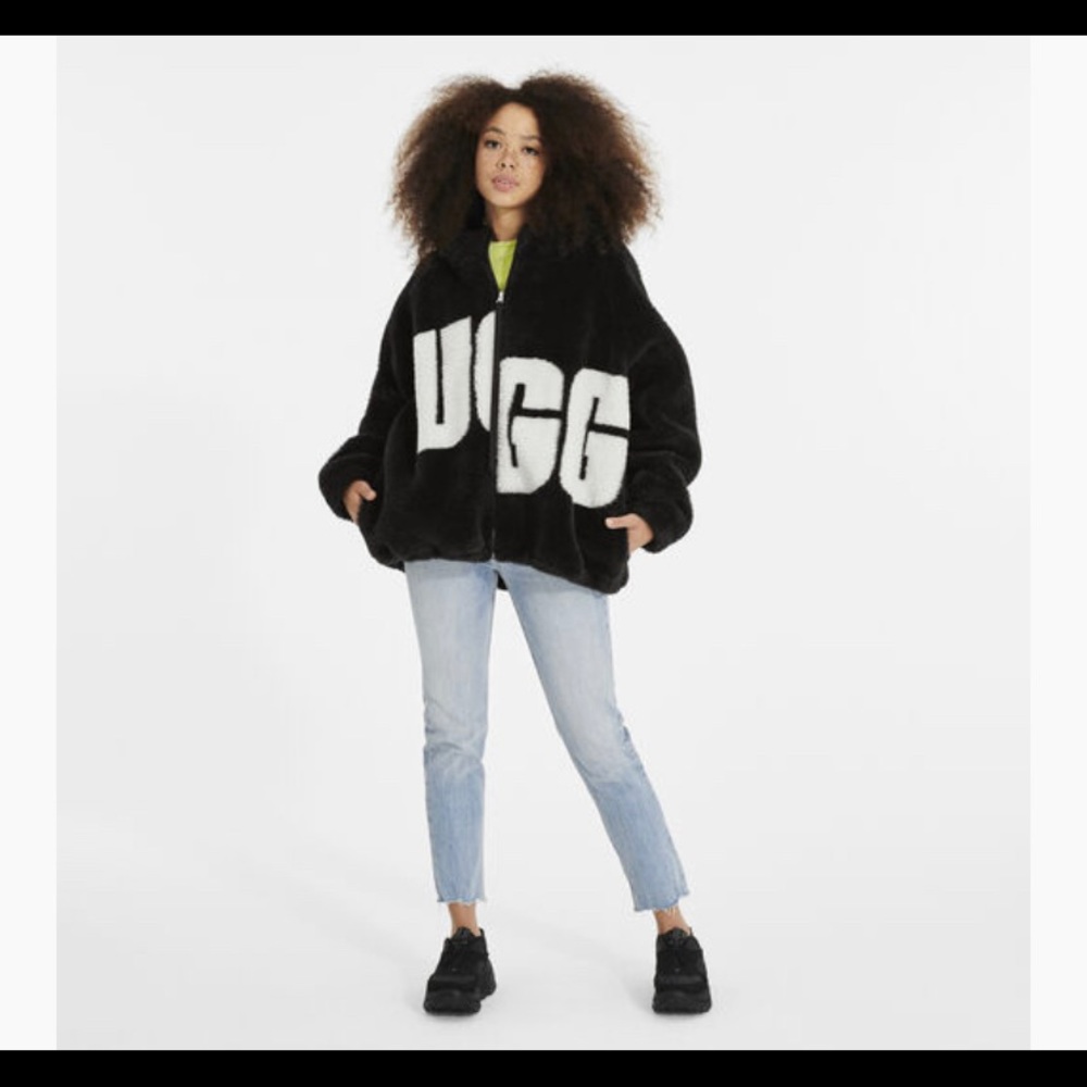 UGG Black and White Faux Fur Jacket